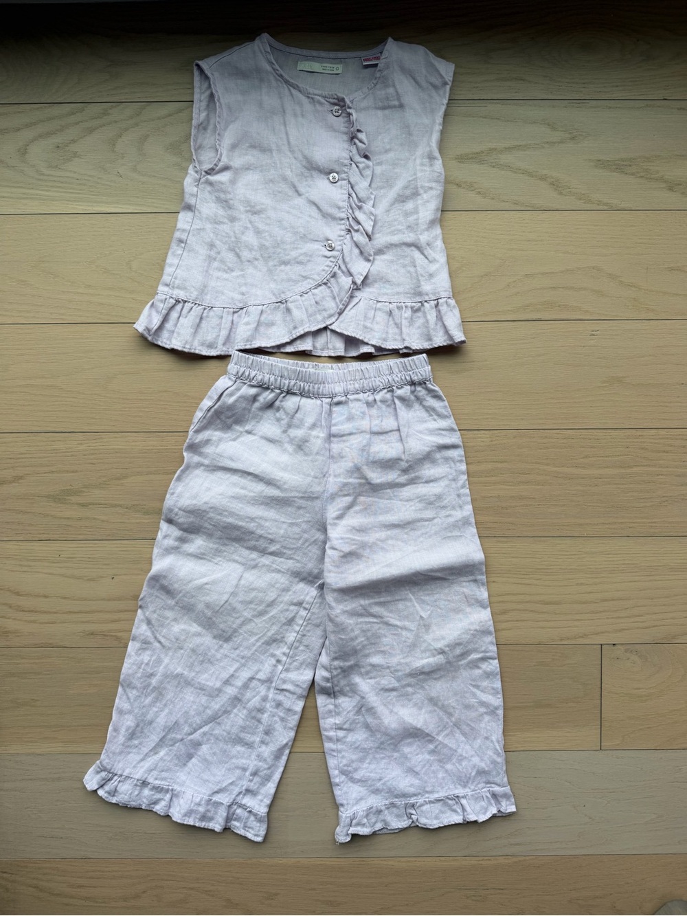 Zara Light Lavender Girls Ruffle Linen Pants Set- size 5
